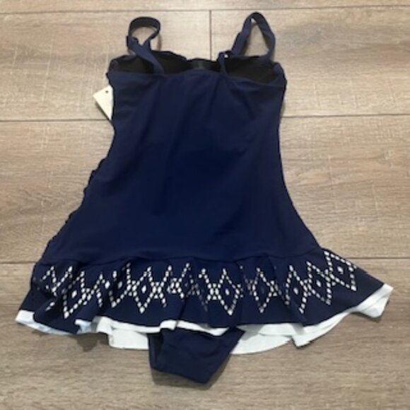 NEW Profile By Gottex One Piece Swimsuit Navy Blue Ruched Women’s Size‎ 6D NWT - Picture 2 of 12